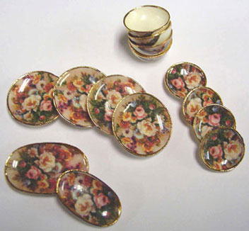 Dollhouse Miniature Flower Dinnerware Set